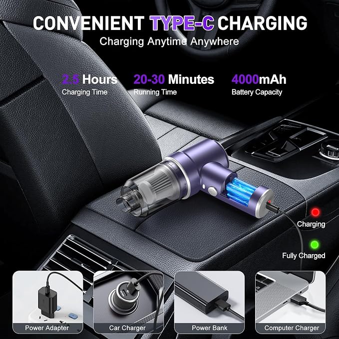 KMM Handheld Car Vacuum Cleaner, 9000PA Vacuum Cleaner & Air Duster, 120W High - Image 5