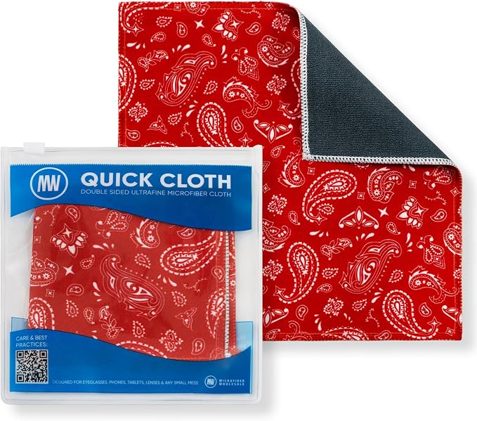Quick Cloth Microfiber Glasses Cleaning Cloths – 8x8, Paisley Red, 1 Pack by MicrofiberWholesale