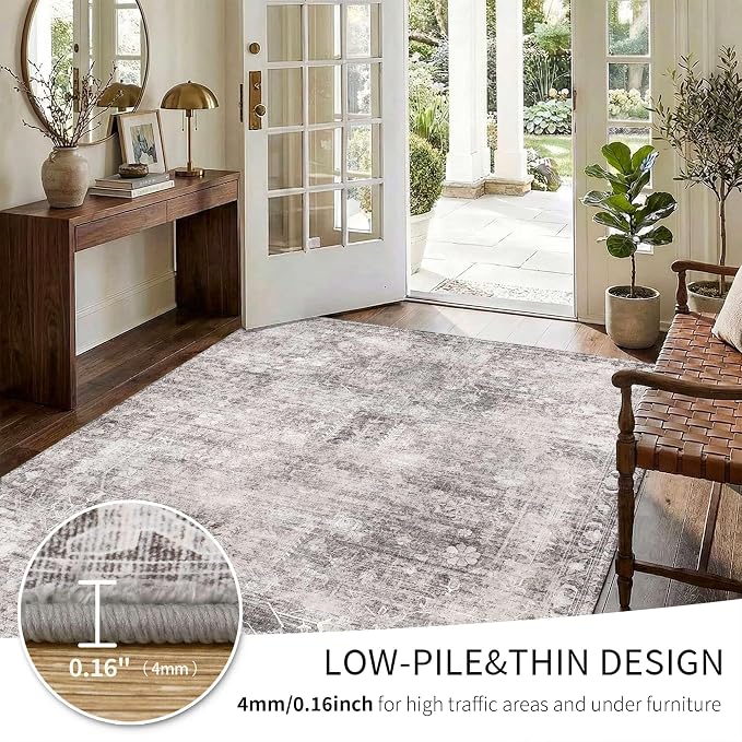 Vintage 2x3 Entryway Rug, Small Grey Area Rugs - Image 5