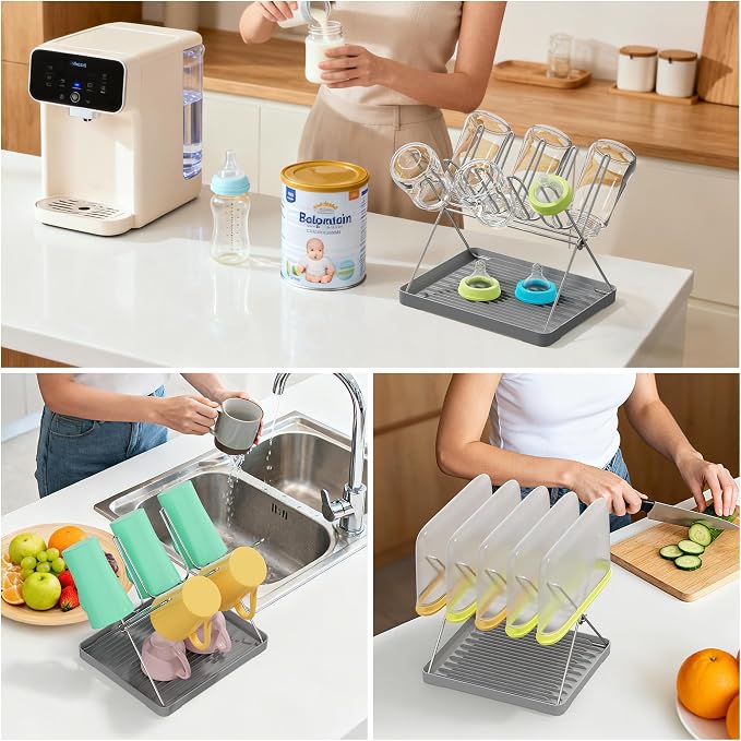 Bottle Drying Rack, Stainless Steel Foldable Water Bottle Drying Rack Organizer - Image 4