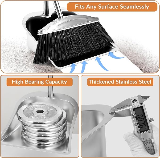 VOOWO Broom with Dustpan Combo Set, Heavy Duty Dust Pan with Long Handle - Image 4