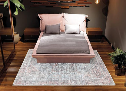 Bloom Rugs Washable Non-Slip 6' x 9' Rug - Light Pink/Light Blue Traditional Medallion Area Rug for Living Room, Bedroom, Dining Room, and Kitchen - Exact Size: 6' x 9'