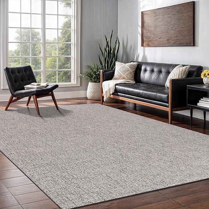 Easy Jute Rug 4x6 Indoor Outdoor Natural Rugs Solid Fiber Rug Woven Area Rug Boho Easy Clean Inside Carpet for Living Room Bedroom Dining Room Hallway or Outdoor Patio Porch (4 X 6 Silver)