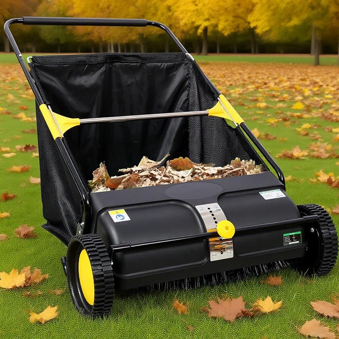 2026 Upgraded 26 Inch Push Lawn Sweeper | 4 Spinning Brushes & Adjustable Height - Image 8