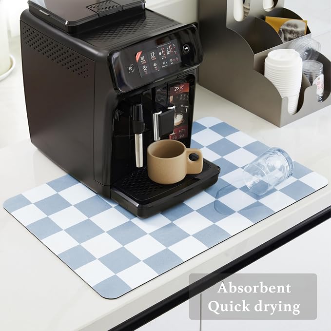 Checkered Dish Drying Mat for Kitchen Counter, Coffee Bar, Coffee Station - Image 4