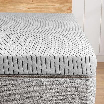 Bamboo Mattress Topper Queen Size 2 Inch, Cooling Gel & Bamboo Charcoal Memory Foam Mattress Topper for Back Pain Relief, Firm Dual-Layer Foam Bed Pad with Removable Cover