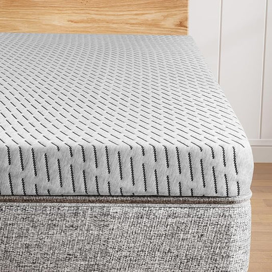 Bamboo Mattress Topper Full Size 2 Inch, Cooling Gel & Bamboo Charcoal Memory Foam Mattress Topper for Back Pain Relief, Firm Dual-Layer Foam Bed Pad with Removable Cover