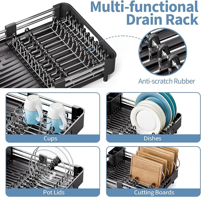 Dish Drying Rack for Kitchen Counter, Extendable Dish Rack - Image 4