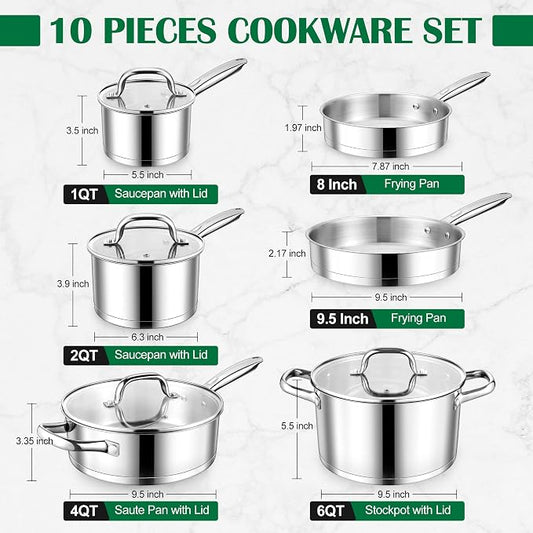 E-far 10-Piece Stainless Steel Cookware Set, Induction Pots and Pans Set - Image 2
