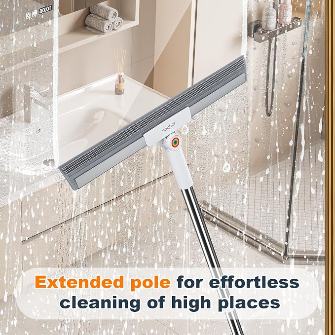Rubber Squeegee Broom for Floor, Upgrade 62" Long Handle Window Squeegee - Image 4