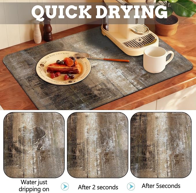 MCALK Dark Brown Coffee Mat for Kitchen Counter, Tan Dish Drying Pad - Image 2