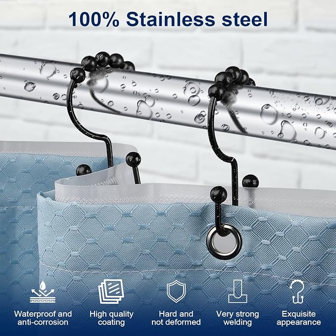 Shower Curtain Hooks, Sturdy Stainless Steel Double Sided Shower Hooks Rings - Image 2