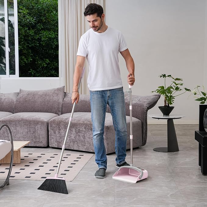 Broom and Dustpan Set, 54” Long Adjustable Household Hand Broom - Image 7