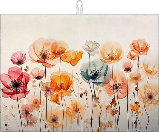 Poppy Dish Drying Mat for Kitchen Counter Wild Flower Drying Pad Absorbent by MOUNTANLLY