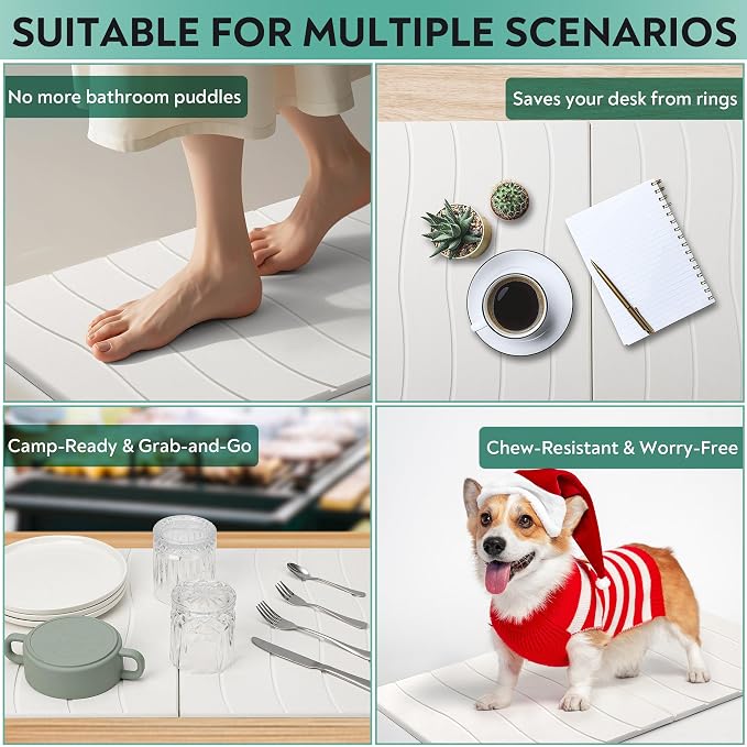 Large Stone Drying Mat for Kitchen Counter, 24x16 Foldable Self Stone Dish - Image 6