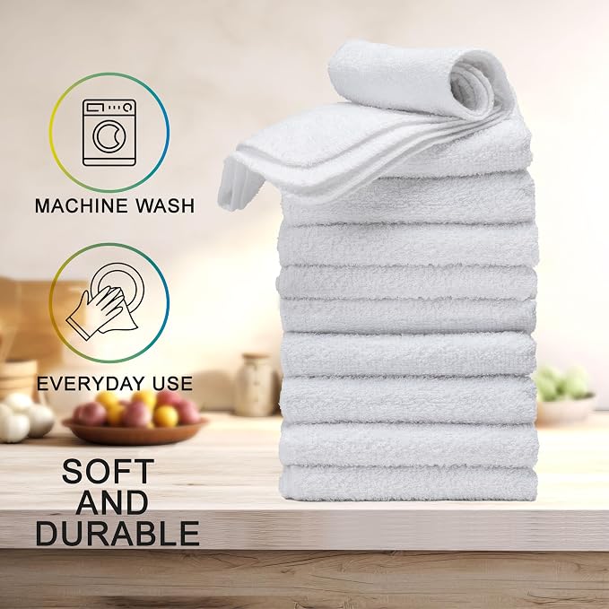 Textila Terry Wash Cloths – Pack of 10, 12x12 Inches – Soft, Absorbent & - Image 3