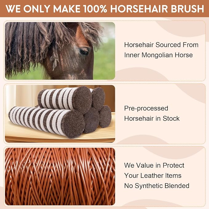 3pcs 100% Horse Hair Shoe Brush Kit Shoe Shine Kit Beech Wood Leather Care Set - Image 2