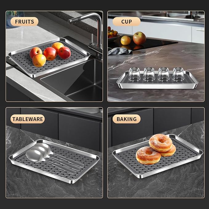 Stainless Steel Drain Tray, Cup & Dish Drying Rack, Drain Board 2 Tier Non Slip - Image 7