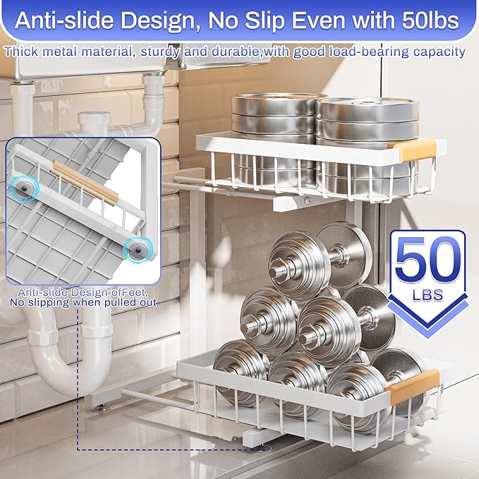 ADBIU Under Sink Organizer, 2 Pack 2 Tier Expandable Height - Image 7