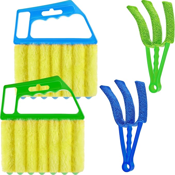 4 Pcs Window Venetian Blind Cleaner Duster Tool 7 Finger Blind Rush and Shutter by Romooa