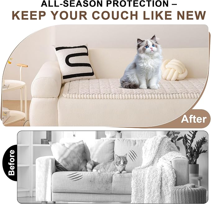 OTOB All Seasons Sofa Covers for 3 Cushion Couch Washable, Fuzzy Non Slip Kids - Image 2