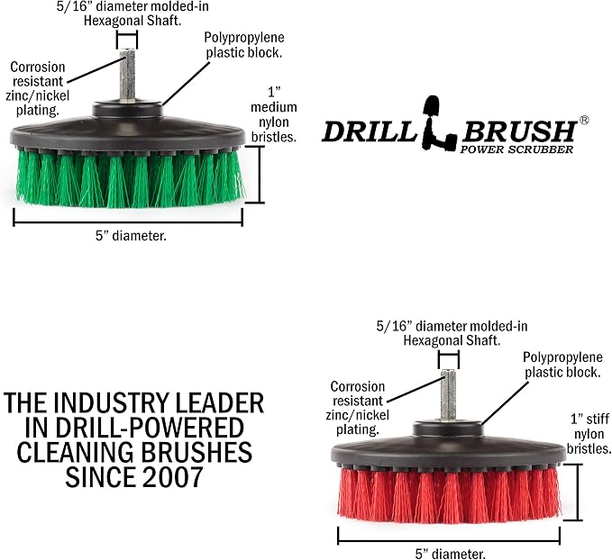 Drill Brush - Cleaning Supplies - Medium and Stiff Bristle Brush Kit - Spin - Image 5
