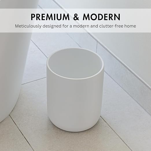 Matte White Round Compact Trash Can Mini, 2 Gallons / 7.5L Garbage Bin - Image 2