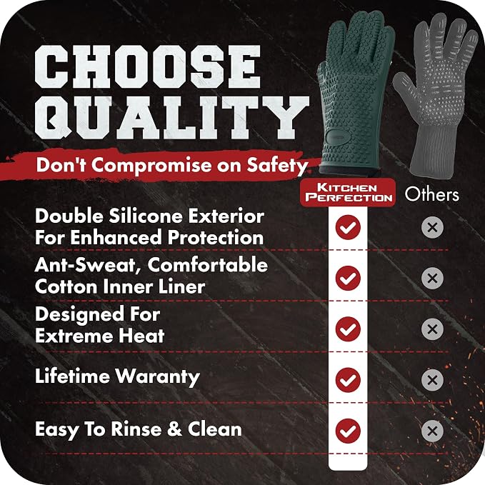 KITCHEN PERFECTION XL Silicone Smoker Oven Gloves-Extreme Heat Resistant BBQ - Image 8