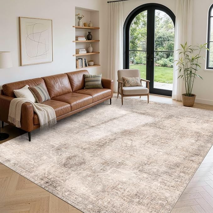 Vintage 8x10 Living Room Pink Rugs, Washable Large Area Rugs by OHWPEAT