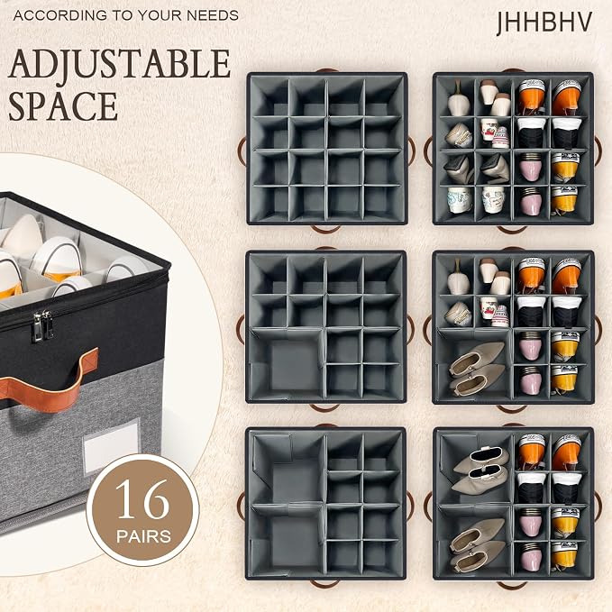 2 Pack Shoe Organizer for Closet, Adjustable Shoe Box Storage Containers - Image 2