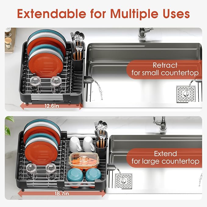 Dish Drying Rack for Kitchen Counter, Extendable Dish Rack - Image 2