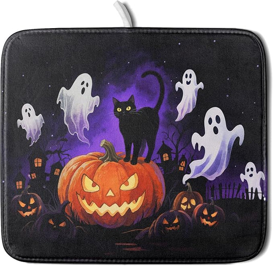 Halloween Ghost Pumpkin Dish Drying Mat by Aytipun
