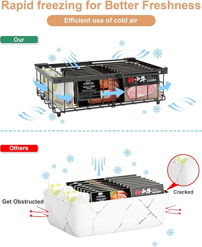 UMDONX 4 Pack Expandable Freezer Organizer Bins Large Freezer organizer Bins - Image 8