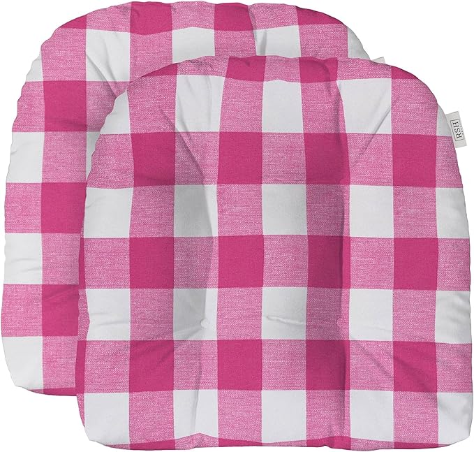 RSH DECOR: Tufted U-Shape Wicker Seat Cushions Set of 2 | 19” x 19” | All-Weather Spun Fabric | Water-Resistant | Outdoor Chair Cushions for Patio Furniture | Classic Pink Buffalo