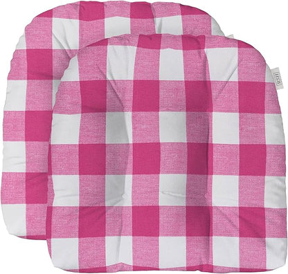 RSH DECOR: Tufted U-Shape Wicker Seat Cushions Set of 2 | 19” x 19” | All-Weather Spun Fabric | Water-Resistant | Outdoor Chair Cushions for Patio Furniture | Classic Pink Buffalo