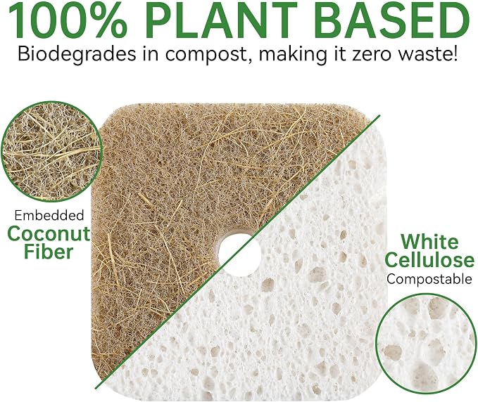 16 Pack Biodegradable Natural Kitchen Sponges, Compostable Cellulose & - Image 3
