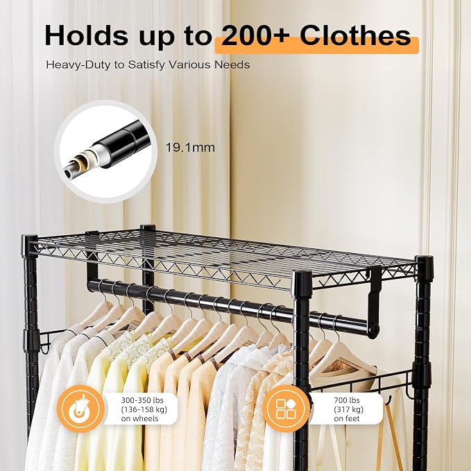 Heavy Duty Rolling Garment Rack 3 Tiers Adjustable Wire Shelving Clothes Rack - Image 6