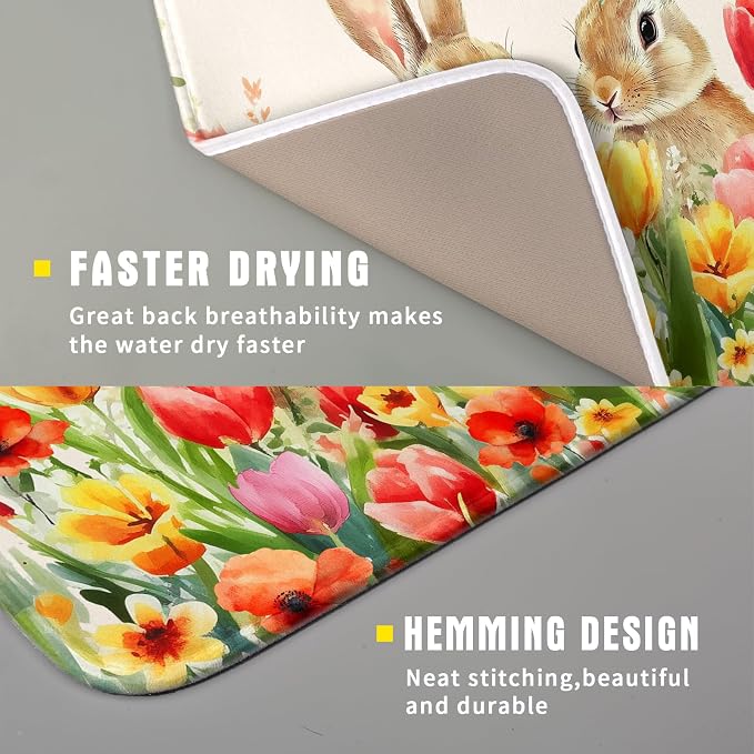 Easter Bunny Dish Drying Mat 16x18 inch Spring Floral Drying Pad Holiday - Image 3