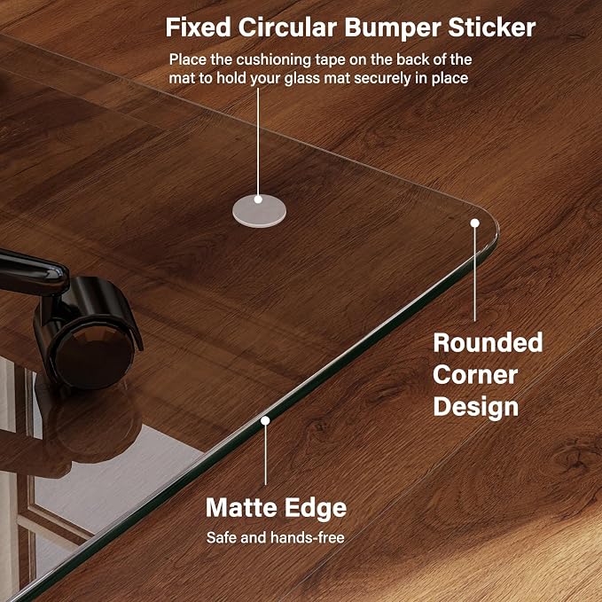 47" x 47" Tempered Glass -Glass Chair Mat, Heavy Duty Hard Floor Mat - Image 5