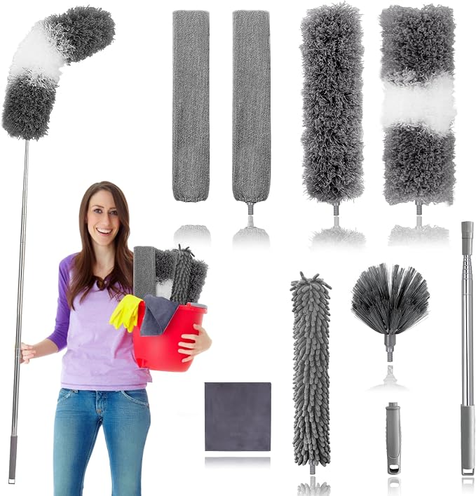 Dusters for Cleaning, Bendable Extendable Long Feather Duster for Cleaning Fan by Niurewan