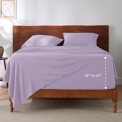 Bedsure Deep Pocket King Sheet Set - Fits Mattresses Up to 21 Inches Thick - 4 Piece GentleSoft Bed Sheets, Moisture Wicking, Soft & Cooling Bedsheet & Pillowcases, Easy & Secure Fit, Light Purple