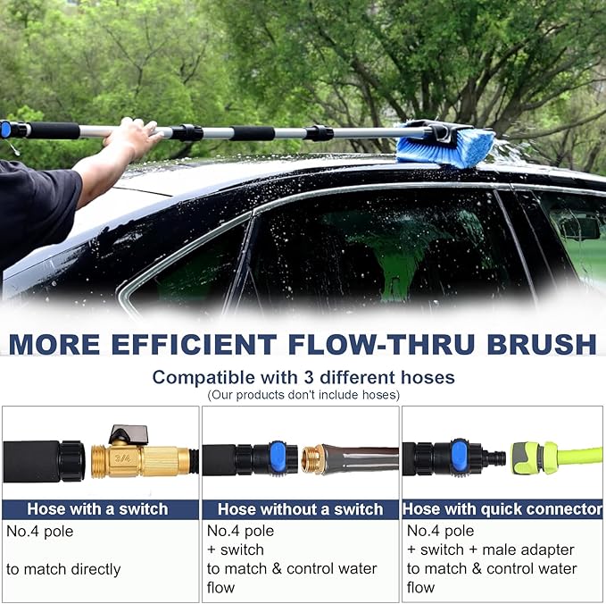 70" Car Wash Brush with Long Handle and 12" Soft Bristle Brush Head, Water - Image 4