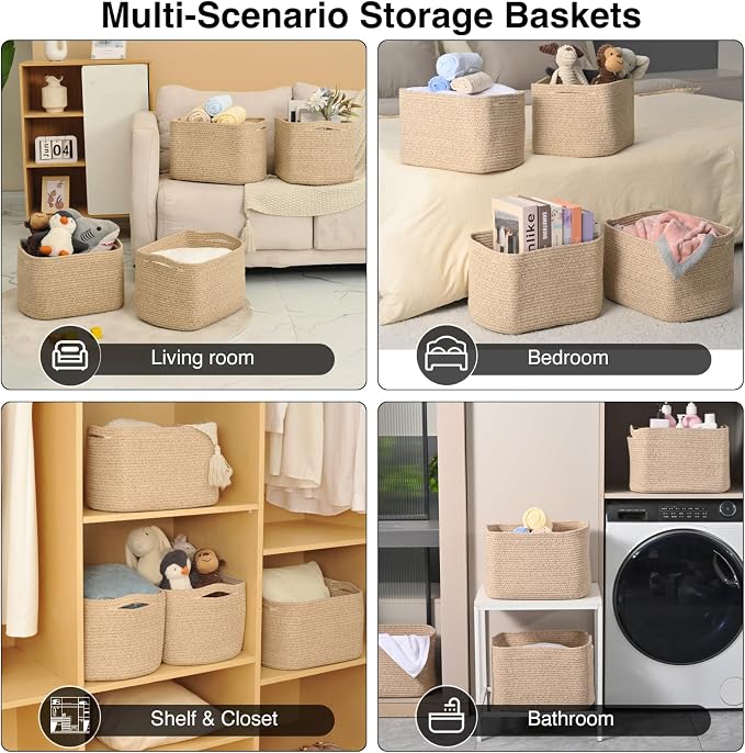 Storage Baskets for Organizing & Shelves, Woven Cotton Rope Organization Bins - Image 5