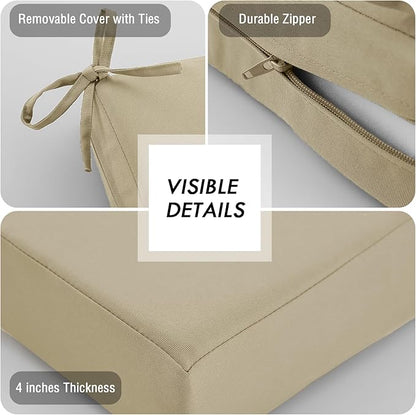 idee-home Outdoor Cushions for Patio Furniture, Outdoor Seat Cushion, Waterproof Couch Hampton Bay Deep Seat Replacement Chair Cushions for Garden Lawn Backyard Deck, 24 x 24 Beige