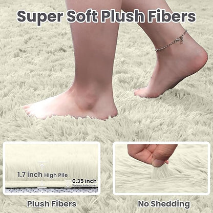 8x10 Area Rugs for Living Room Rug: Soft Fluffy Shag Cream White Rugs for Bedroom, Non-Slip Large Fuzzy Plush Rug Indoor Floor Carpet for Nursery Kids Boys Girl Room, Dorm, Playroom, Modern Home Decor