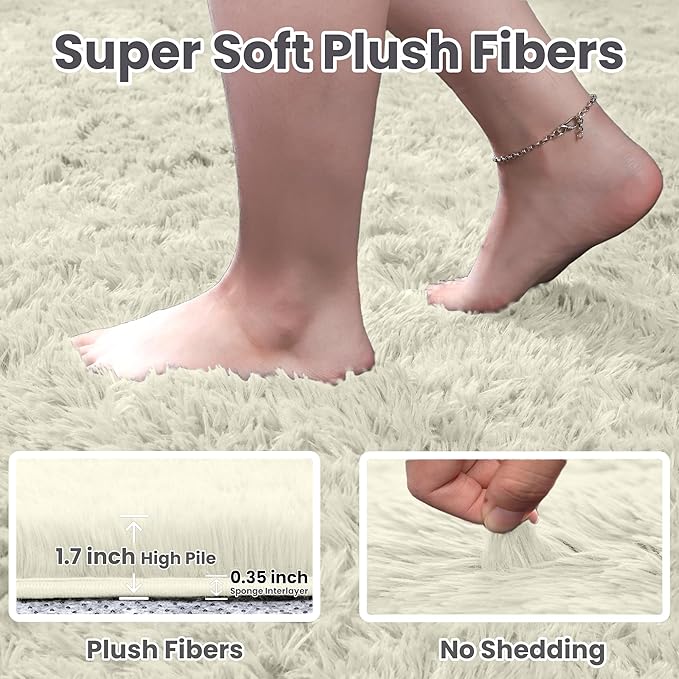 4x6 Area Rugs for Living Room Rug: Soft Fluffy Shag Cream White Rugs for Bedroom, Non-Slip Large Fuzzy Plush Rug Indoor Floor Carpet for Nursery Kids Boys Girl Room, Dorms, Playroom, Modern Home Decor