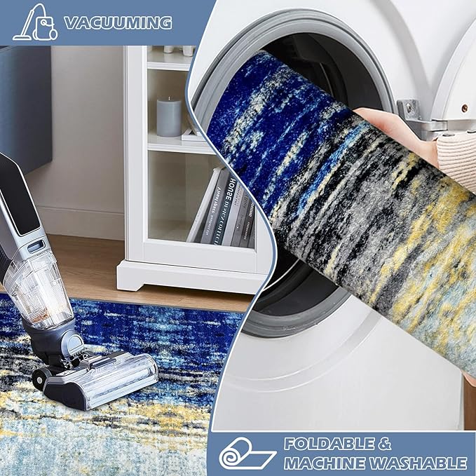 Runner Rug Washable 2x37 FT, Non Slip Rubber Backing Abstract Carpet, Soft Area Rugs for Bedroom Kitchen Hallway Entryway Bathroom, Customized