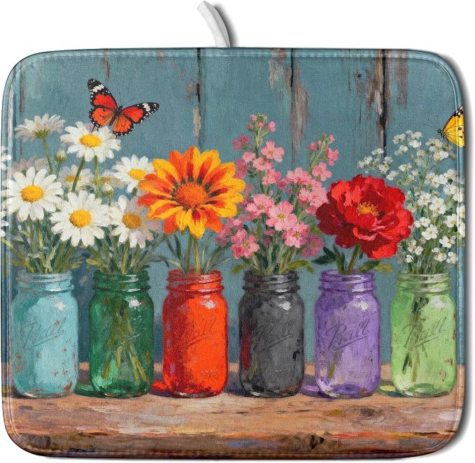 Spring Summer Floral Dish Drying Mat by Aytipun