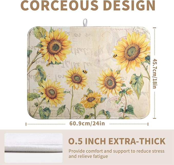 Spring Summer Dish Drying Mat Sunflower Kitchen Dish Drying Pad Absorbent - Image 4