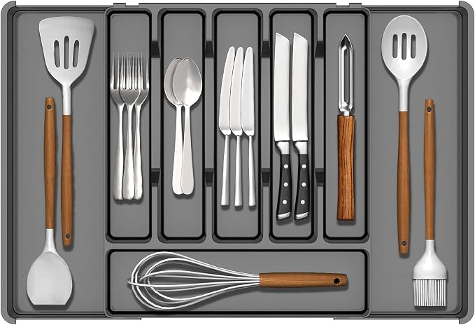 Silverware Drawer Organizer, Expandable Utensil Tray by Baosia
